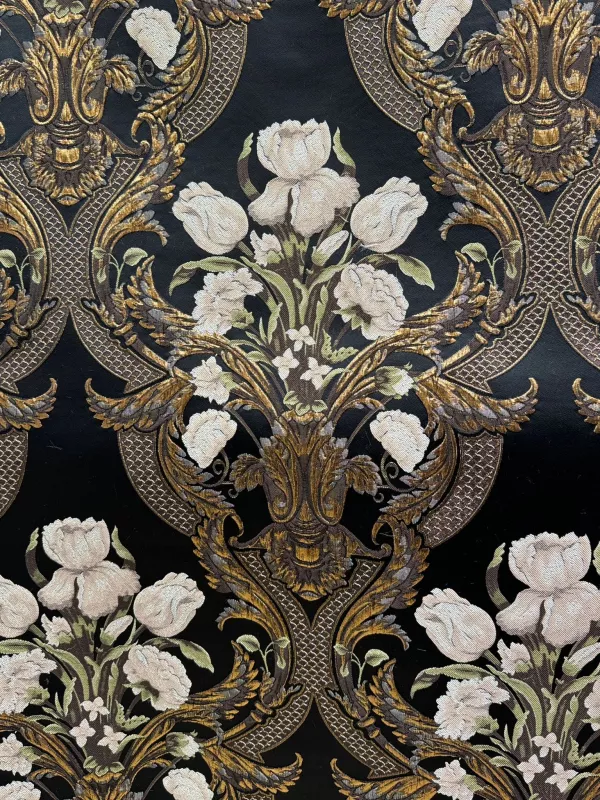 Goblen Kumaş: Heritage Tulipa | Siyah