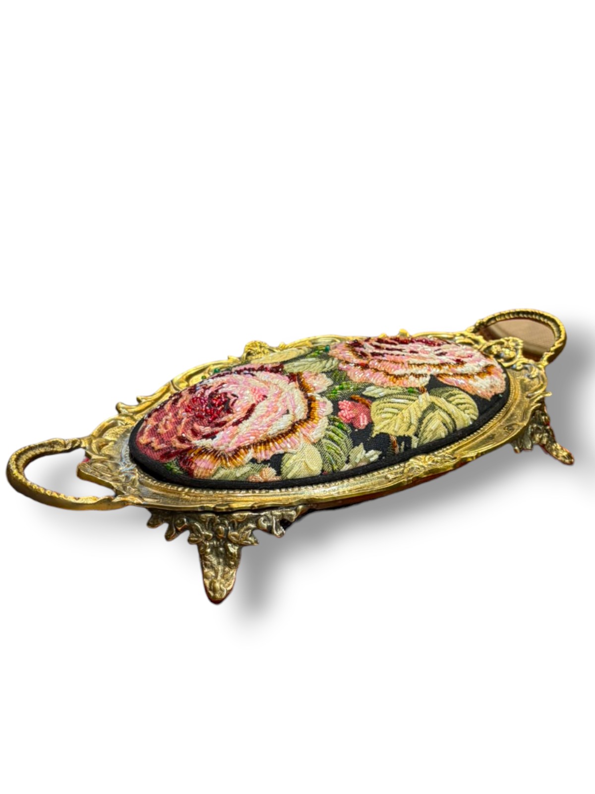 Maison Rose Pirinç Tepsi | Taş İşlemeli 