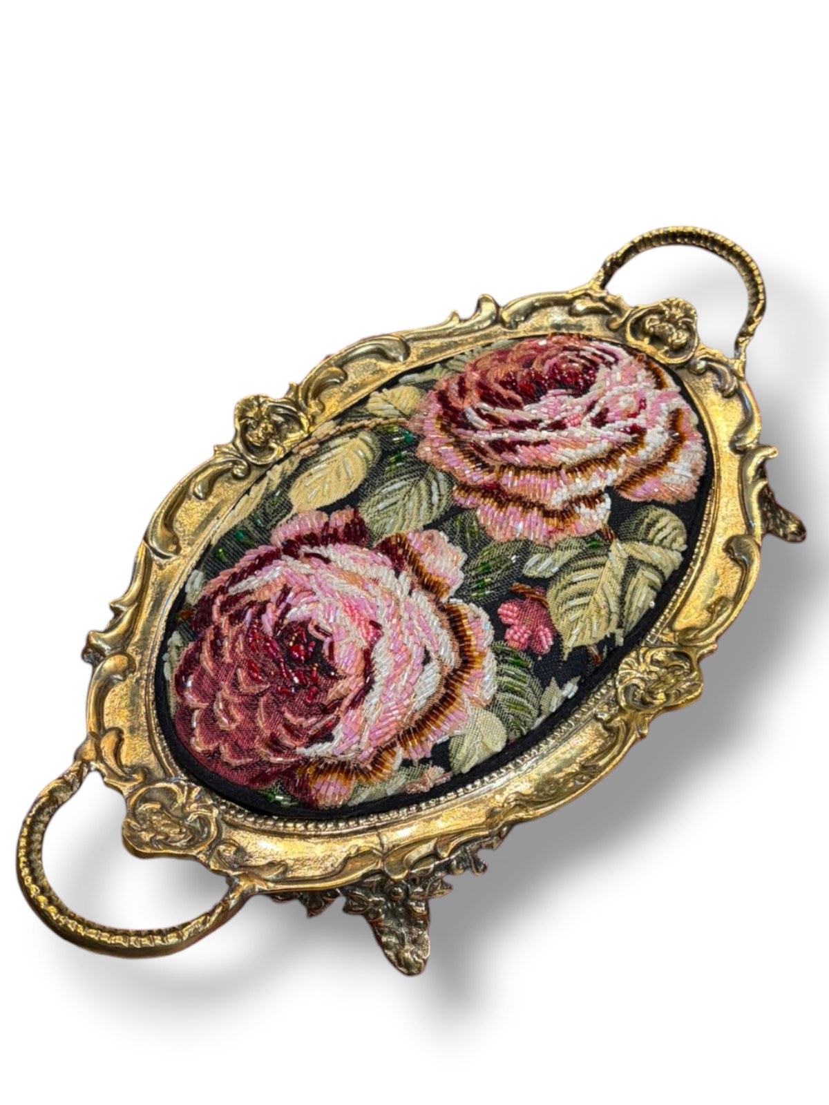 Maison Rose Pirinç Tepsi | Taş İşlemeli 